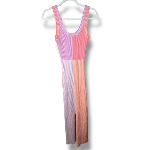 Lulus NWOT Radiant Personality Pink Color Block Ribbed Knit Sweater Midi Dress - Picture 8 of 9